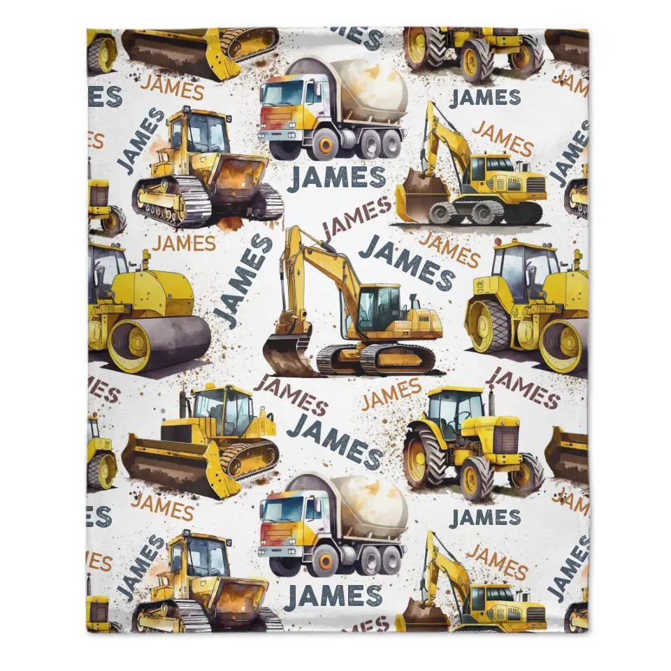 Personalized Construction Truck Blanket, Custom Kids Blanket With Name