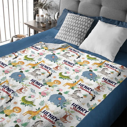 Personalized Smiling Animals Name Blanket