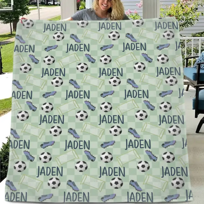 Personalized Green Football Star Name Blanket