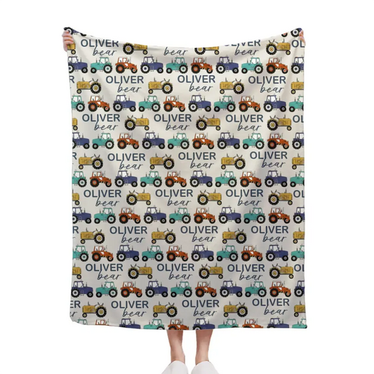 Cartoon Small Tractor Personalized Kid's Blanket