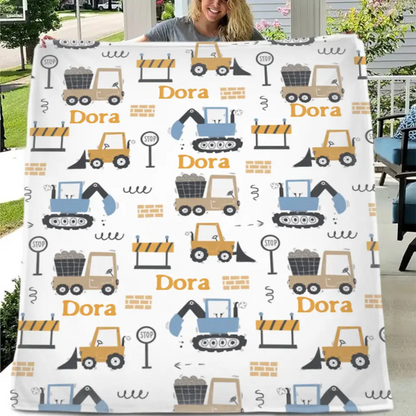 Personalized Name Baby Blanket, Customized Boy Car Blanket, Baby Gift