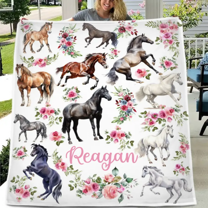 Personalized Baby Blanket - Floral Horse - Customized Name Blanket