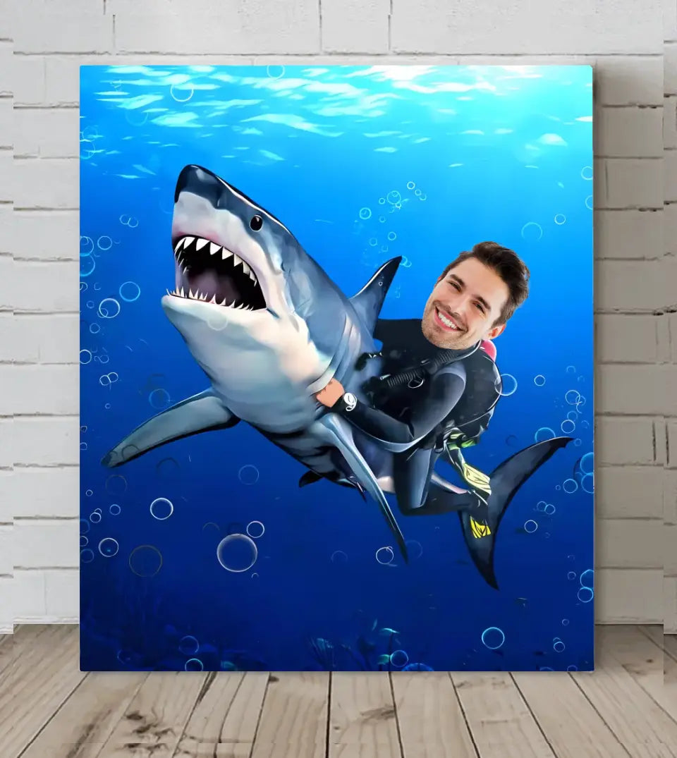 Personalized Kid Riding a Shark,Custom Portrait From Photo - Gifts for Kids and Adults