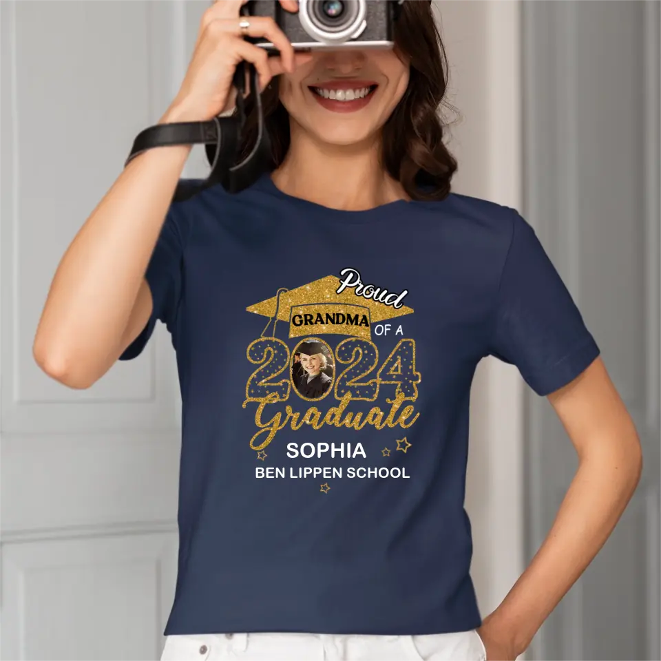 Custom Proud With Glitter Star Graduation Cap Photo Shirts, Graduation Gift