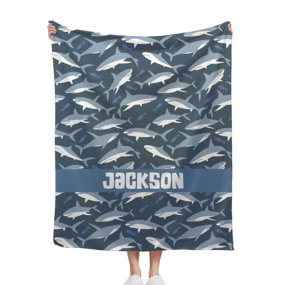 Nautical Shark Theme Personalized Name Custom Blanket - Gift For Children