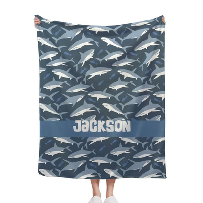 Nautical Shark Theme Personalized Name Custom Blanket - Gift For Children