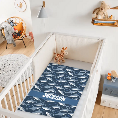 Nautical Shark Theme Personalized Name Custom Blanket - Gift For Children