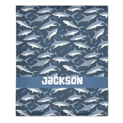 Nautical Shark Theme Personalized Name Custom Blanket - Gift For Children