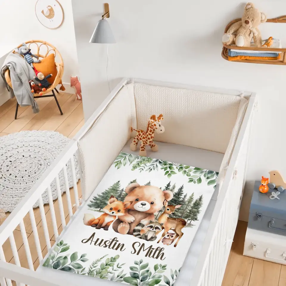 Personalized Woodland Animal Name Baby Blanket for Boys