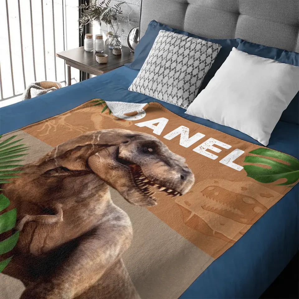 Jurassic Dinosaur T-Rex Children's Personalized Name Custom Blanket