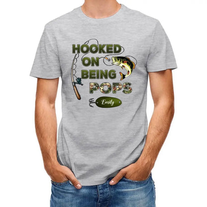 Hooked On Being Grandpa Fishing Camouflage Personalized Shirt, Father's Day Gift For Grandpa, Dad, Husband
