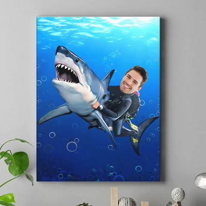 Personalized Kid Riding a Shark,Custom Portrait From Photo - Gifts for Kids and Adults