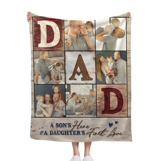 Personalized Family Photo Blanket - Gifts For Dad Husband
