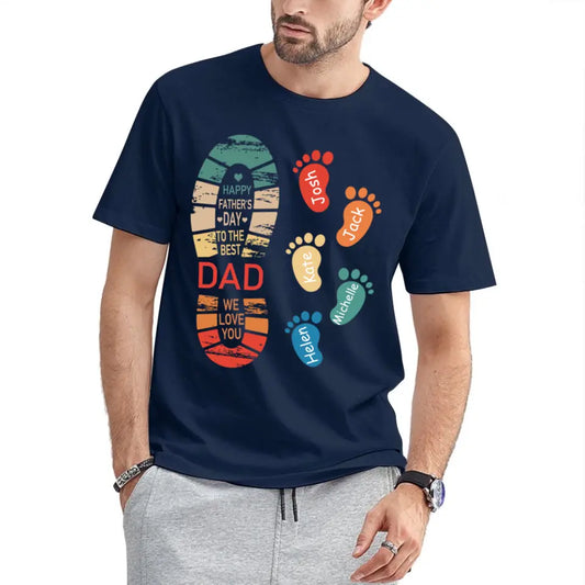 Personalized Dad And Kids Footprints Names Shirt