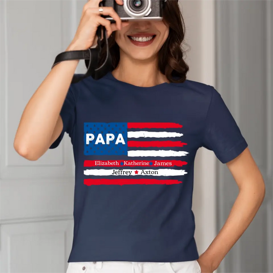 Customized PAPA Name Shirt - American Flag