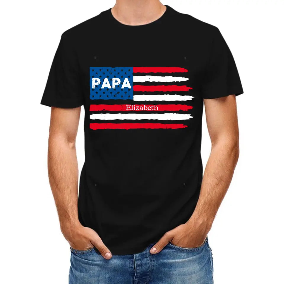 Customized PAPA Name Shirt - American Flag