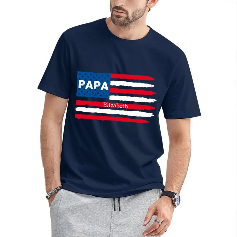 Customized PAPA Name Shirt - American Flag