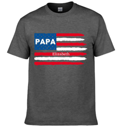 Customized PAPA Name Shirt - American Flag