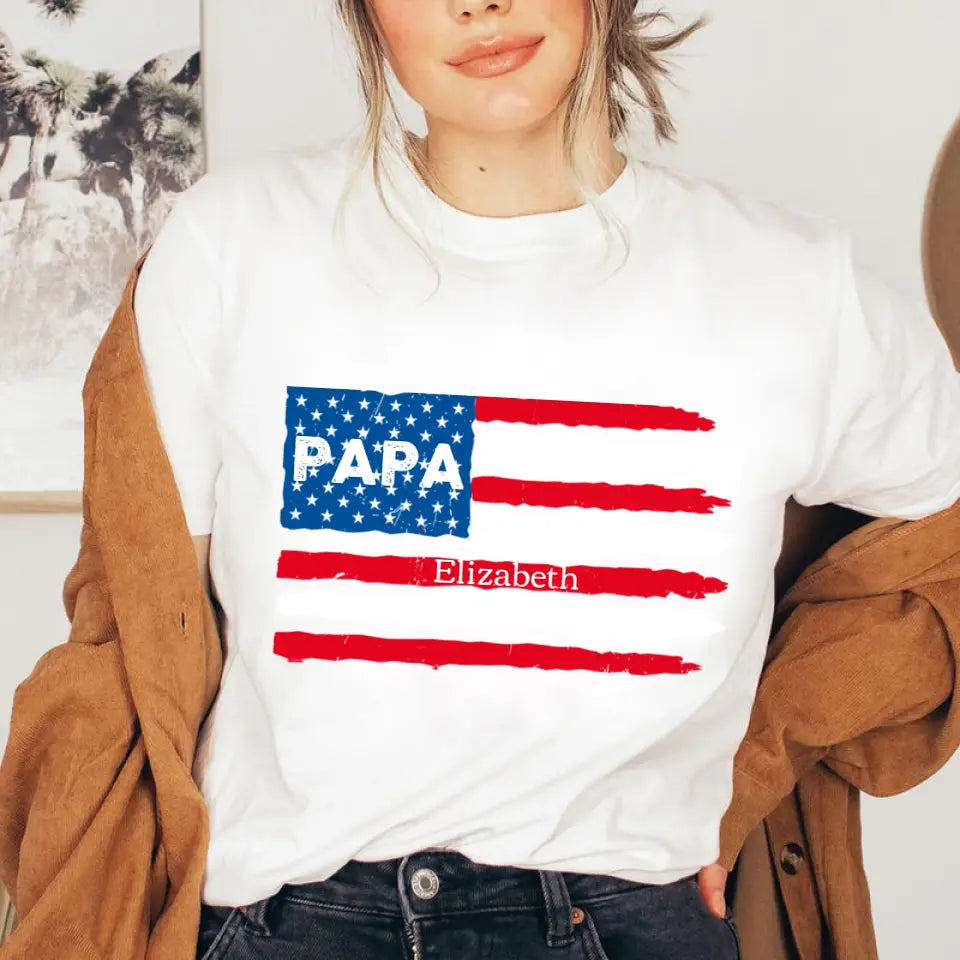 Customized PAPA Name Shirt - American Flag