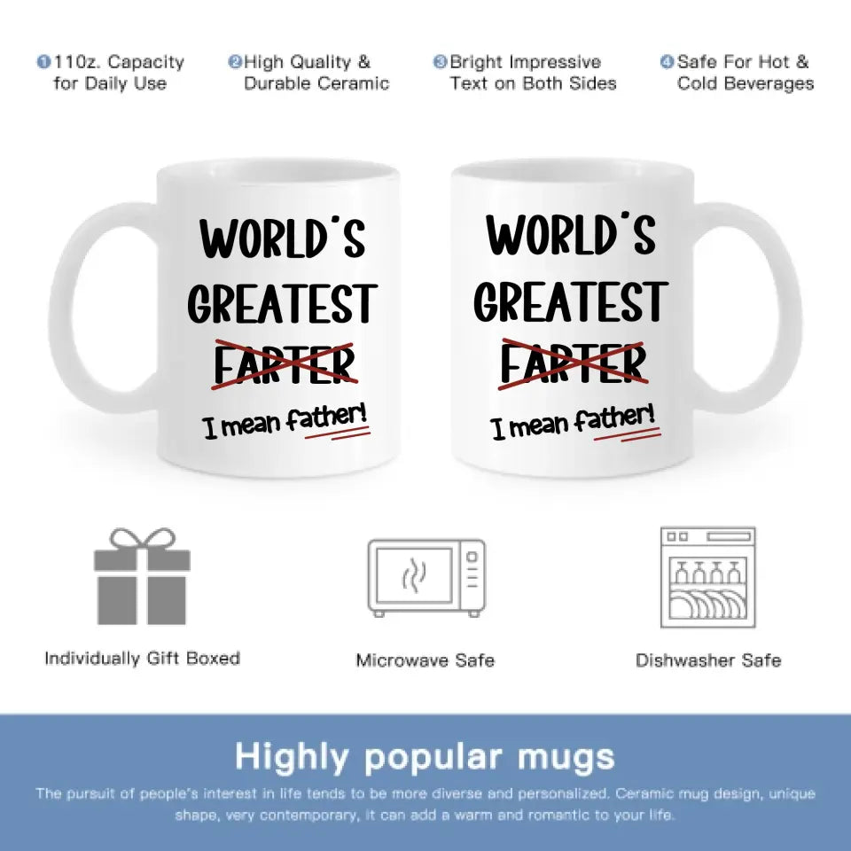 Funny Best Dad Coffee Mug, World's Greatest F, I Mean Father