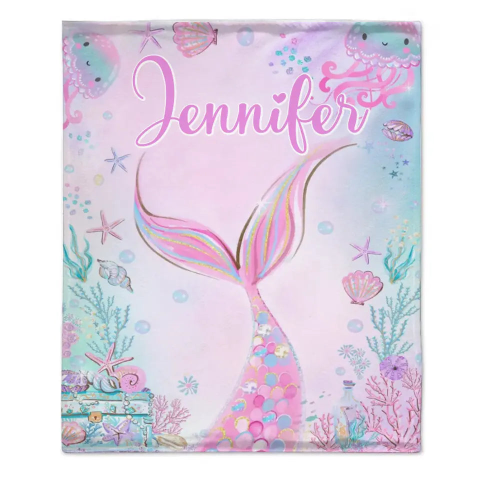 Personalized Name Mermaid Kids Blanket For Girls