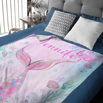 Personalized Name Mermaid Kids Blanket For Girls