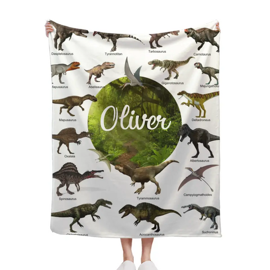 Personalized Dinosaur Custom Throw Blanket Jurassic Dinosaur World Park Theme - Gift For Kids
