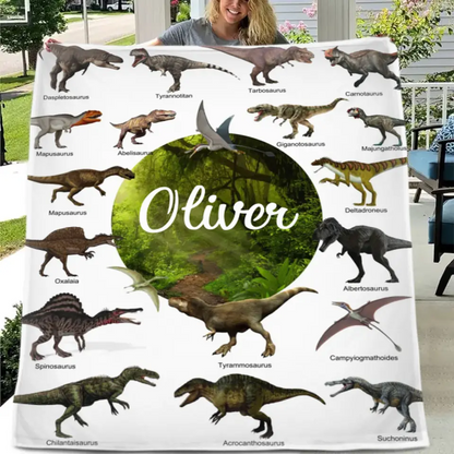 Personalized Dinosaur Custom Throw Blanket Jurassic Dinosaur World Park Theme - Gift For Kids