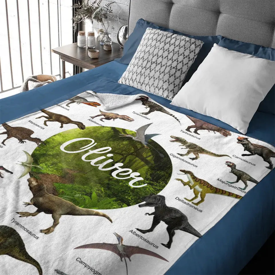 Personalized Dinosaur Custom Throw Blanket Jurassic Dinosaur World Park Theme - Gift For Kids