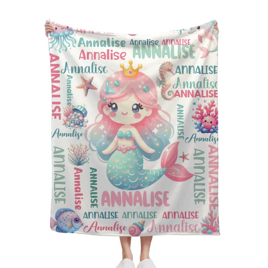 Custom Mermaid Blanket With Baby Names For Boys And Girls