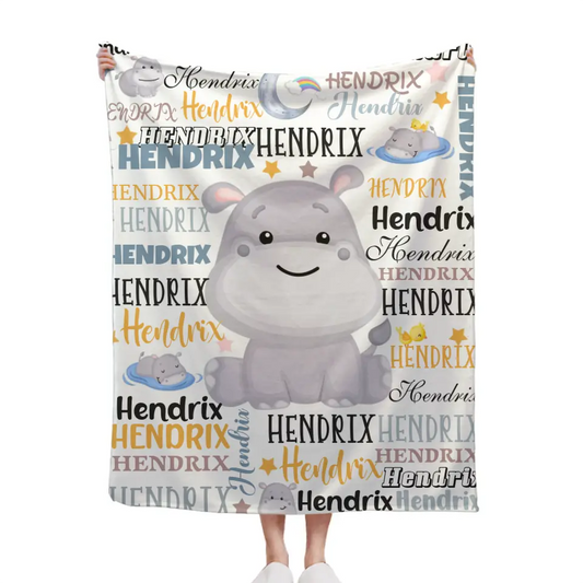 Customized Name Baby Hippopotamus Blanket For Boys Girls Babies