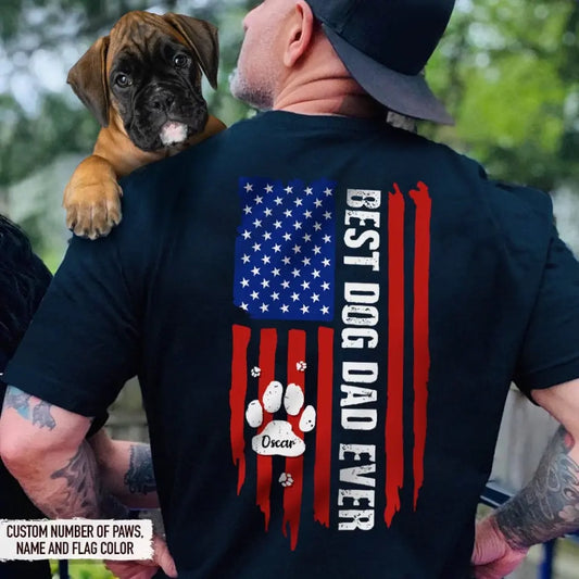 Personalized American Flag Shirt - Best Dog Dad Ever Paw