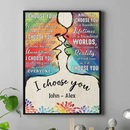 I Choose You To Do Life With - Couple Personalized LGBTQ Custom Vertical Canvas Wall Art & Blanket