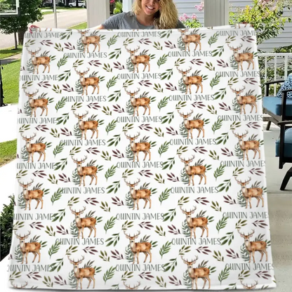 Deer Blanket for Boys, Customized Name Baby Boy Blanket, Gift for Baby