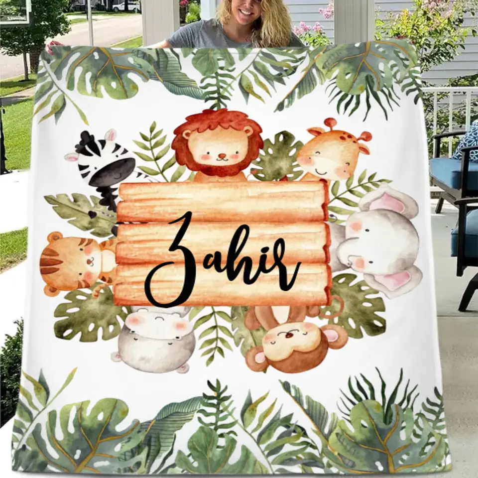 Personalized Woodland Baby Blanket, Customized Name Blanket, Gift for Baby