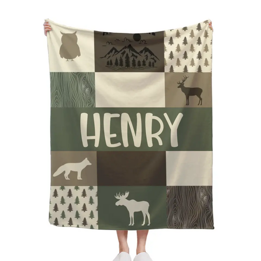 Customized Boy Names Nature Themed Baby Blanket, Great Birthday Gift