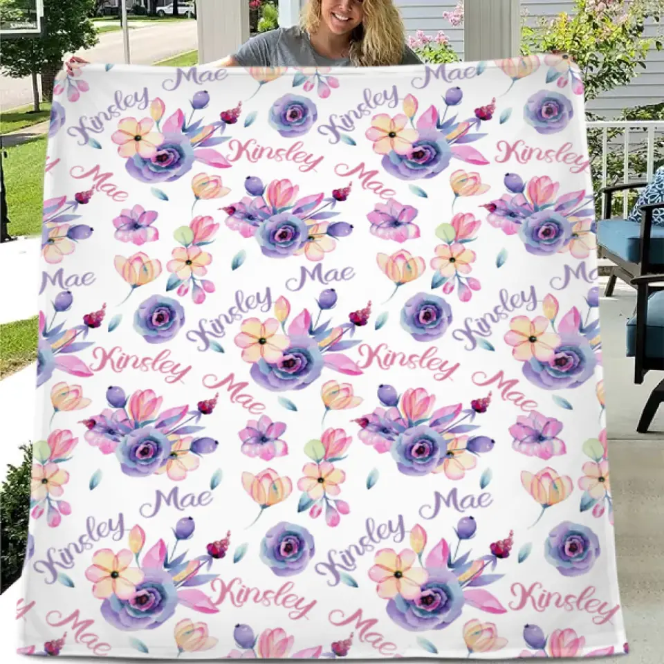 Personalized Purple Floral Name Blanket