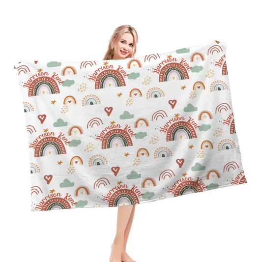 Personalized Baby Name Custom Blanket, Rainbow Blanket, Gift for Baby Girl