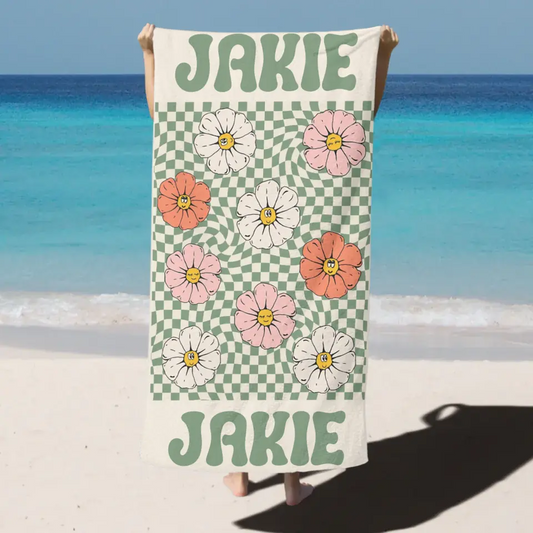 Personalized Vintage Beach Towel Name Custom Bath Towel