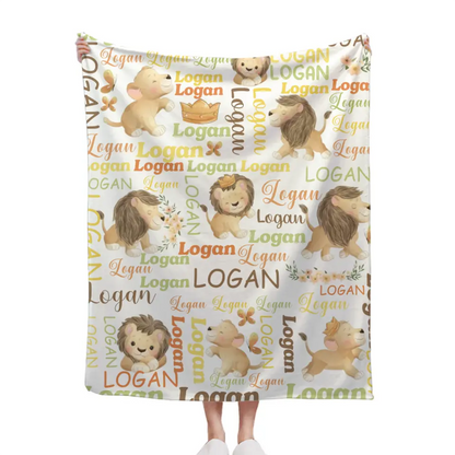 Customized Little Lion Blanket, Customized Baby Name, Crib Decoration, Birthday Gift