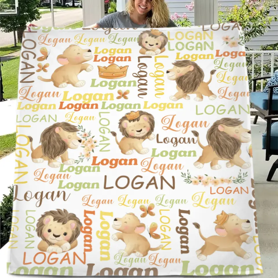 Customized Little Lion Blanket, Customized Baby Name, Crib Decoration, Birthday Gift