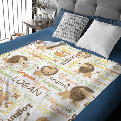 Customized Little Lion Blanket, Customized Baby Name, Crib Decoration, Birthday Gift