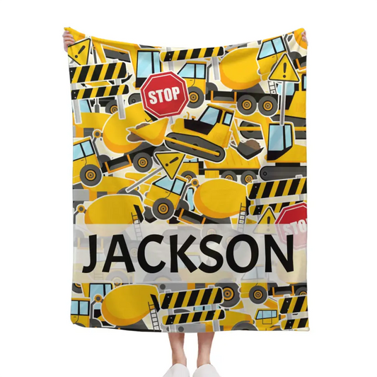 Personalized Construction Truck Blanket with Name
