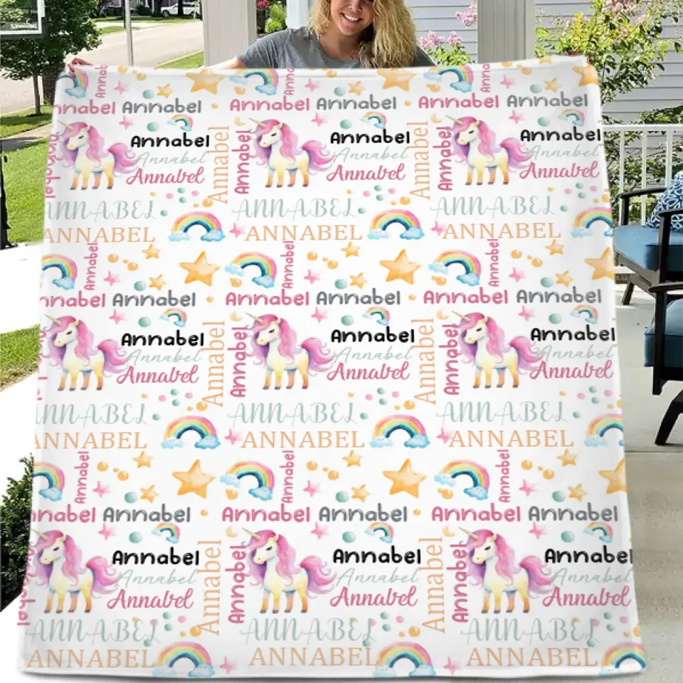Unicorn Pattern Name Custom Blanket For Boys Girls Babies