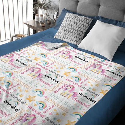 Unicorn Pattern Name Custom Blanket For Boys Girls Babies