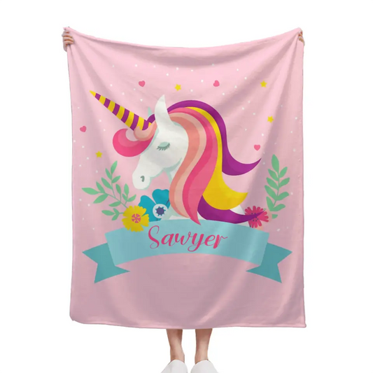 Name Customized Unicorn Blanket - Girls Kids Blanket