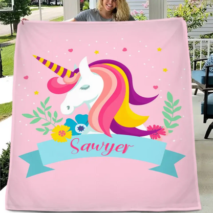 Name Customized Unicorn Blanket - Girls Kids Blanket