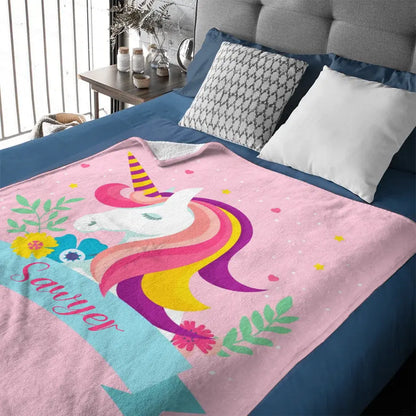 Name Customized Unicorn Blanket - Girls Kids Blanket