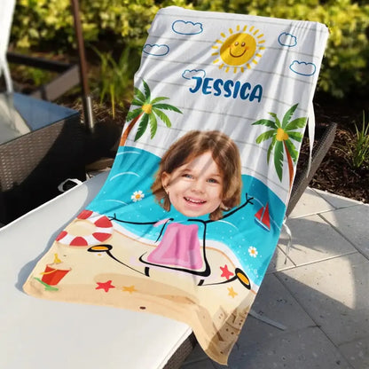 Custom Photo Playful Kids On The Beach Summer Vacation- Personalized Beach Towel