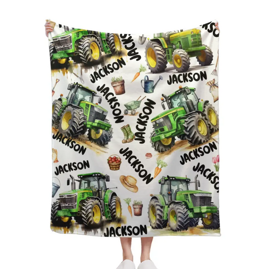 Name Customized Boys Girls Kids Tractor Truck Blanket, Gifts for Kids